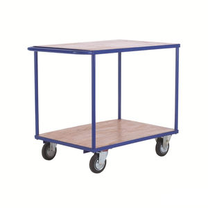 Chariot à deux niveaux roulant de plate-forme en bois de service en acier enduit de poudre lourde d'entrepôt - Product Image 4