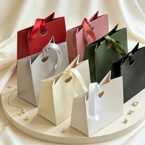 Luxury Mini <b>Gift</b> <b>Bags</b> with Ribbon Handle Art Paper Hot Stamping Custom Logo for Jewelry Watch Eyewear Packaging - Product Image 3