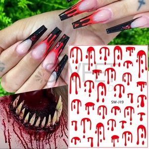 Autocollants de <span class=keywords><strong>manucure</strong></span> Halloween 3D Goutte d'eau Rouge <span class=keywords><strong>Noir</strong></span> Sang Feu Design d'art d'ongles pour les fêtes Décalcomanies Décoration de <span class=keywords><strong>manucure</strong></span> - Product Image 2