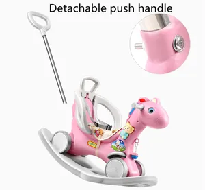 Vendita calda 2 IN ONE Baby bagliore rotante Musical Toddler Walker Push Handle cavallo a dondolo giro su animali giocattolo