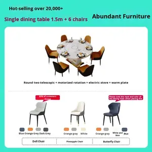 Table à manger ronde extensible avec table et chaise en dalle de pierre Table de cuisson à <span class=keywords><strong>induction</strong></span> intégrée, <span class=keywords><strong>plaque</strong></span> rotative <span class=keywords><strong>pour</strong></span> usage domestique - Product Image 6