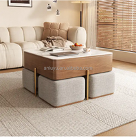 Table basse carrée nordique à double usage, tabouret, design moderne simple, plaque en pierre, fabrication artisanale, marbre de style campagnard pour les petits foyers