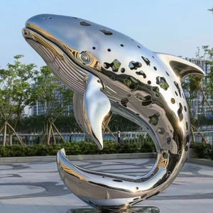Sculpture de <span class=keywords><strong>baleine</strong></span> en acier inoxydable Grandes sculptures et sculptures en pierre de décoration en métal sur le thème de l'océan - Product Image 1