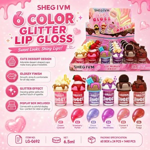 Brillo <span class=keywords><strong>Labial</strong></span> con Purpurina Efecto Helado al por Mayor, 24 Unidades en 1 Caja, Tinte <span class=keywords><strong>Labial</strong></span> Hidratante de 6 Colores, Brillo <span class=keywords><strong>Labial</strong></span> Helado - Product Image 1