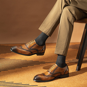 Zapatos Oxford de Vestir para Hombre, de Cuero Genuino, con Punta en Pico, Cordones, Suela de Goma Transpirable, para Todas las Temporadas, Color Sólido - Product Image 2