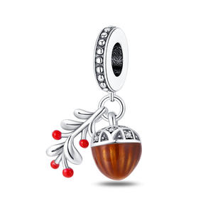 Liontin manik-manik kerucut daun maple lucu tupai lucu berlapis perak tembaga cocok untuk Aksesori Gelang - Product Image 5