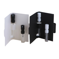 Flacon d'échantillon de parfum miniature en verre avec logo personnalisé, 1 ml, 2 ml, flacon vaporisateur avec carte en papier, emballage à étiquette privée