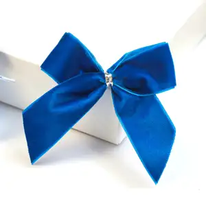 gift packaging custom christmas blue decorative velvet bow tie with twist tied