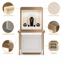 Vitrine de présentation de bijoux de luxe avec cadre doré, base en MDF LED, personnalisable, élégante, pour colliers et bracelets, armoire de présentation de détail en velours noir