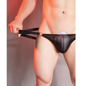 <b>Men's</b> Sexy Low-Rise <b>Thong</b> Black Nylon Spandex Breathable Underwear - Product Image 5
