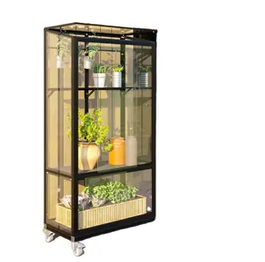 Mini garden greenhouse cabinets have pulleys for easy movement