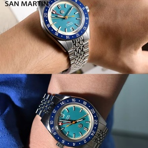 Reloj de Hombre San Martin SN0116G Vintage con Bisel de Aluminio Desgastado, Movimiento Automático Mecánico NH34 GMT, Retro, Cristal de Zafiro, Resistente al Agua 100m - Product Image 5