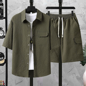 Soutien à la personnalisation d'un article <span class=keywords><strong>Ensemble</strong></span> de chemises à manches courtes de couleur unie à la mode décontractée d'été, <span class=keywords><strong>ensemble</strong></span> de chemises et de shorts deux pièces - Product Image 1