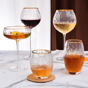 Verre à martini et à <span class=keywords><strong>champagne</strong></span> Samyo, design classique en cristal vintage, feuille en relief, bord doré, sans plomb, soufflé à la main - Product Image 2