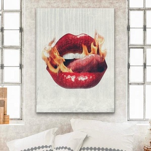 Poster HD Astratto Nordico con Ragazza Sexy e Labbra in Fiamma, Dipinto su Tela con Rossetto Rosso, Decorazione per Camera da Letto Femminile - Product Image 4