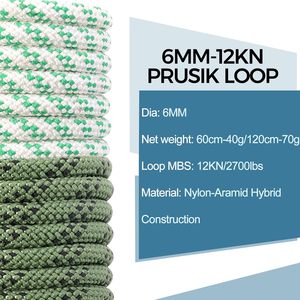 Cuerda de Nylon de 6mm (1/4 de pulgada) Resistente al Calor, Pre-Soldada, con Bucle Prusik y Trenzado Hueco para Rappel, Escalada, Arborismo y Rescate - Product Image 2