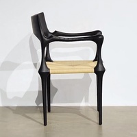 Chaise de salle à manger décontractée moderne sans accoudoirs en bois de frêne antique, dossier haut, siège rembourré en rotin noir, pour la maison et les restaurants