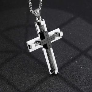 Collar de Acero Inoxidable con Colgante de Cruz para Hombre, Venta al por Mayor, Accesorios de Diseño en Oro y Plata - Product Image 1