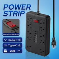 Regleta de Enchufes Estándar de EE. UU. con 10A, 4 Puertos USB-A, Tipo-C PD, 8 Tomas de Corriente, Extensión Multi-Enchufe para Hogar, Oficina, Dormitorio