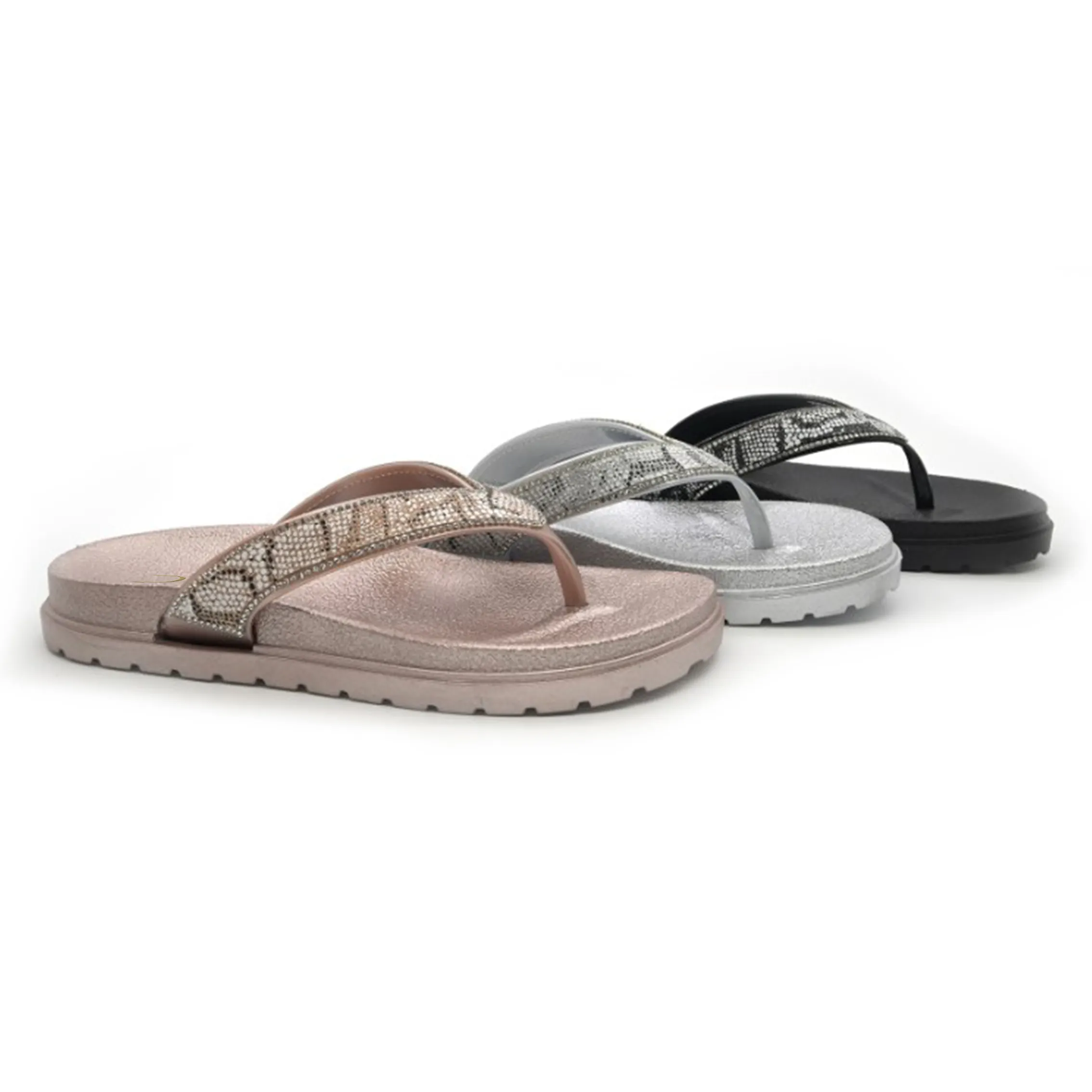 Hot Sale Ladies Flat Sandals Shoes Outdoor Beach PVC Slippers New Fashion Diamond Design Flip Flops For Women