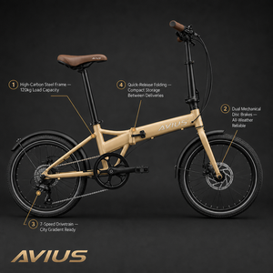 Bicicleta Plegable AVIUS Sand de 20 Pulgadas con Llanta de Aluminio Resistente, 7 Velocidades, Carga de 120 kg, para Entregas y Desplazamientos, con Doble Freno de Disco, Acero de Alto Carbono - Product Image 3