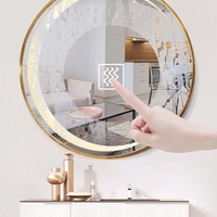 Miroir de salle de bain intelligent circulaire de luxe léger en verre, avec éclairage LED trois couleurs, anti-buée, anti-explosion, à fixation murale