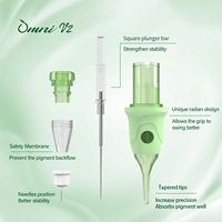 Aiguilles de cartouche PMU POPU Omni V2 RL RS 16 pièces/boîte, compatibles avec les pointes coniques longues, pour tatouage des sourcils, avec couvre-poignée en silicone souple, vente en gros