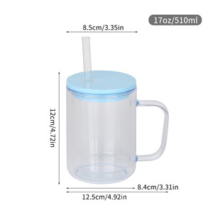 Taza de viaje transparente personalizada de color caramelo de 17 oz con asa y pajita para bebidas y café - Product Image 2