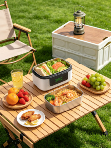 Digitale Anzeige Wiederaufladbare Isolierte 80W 304 Edelstahl Tragbare Multifunktions-Speisenwärmer Lunchbox für Haushalt und Auto - Product Image 3