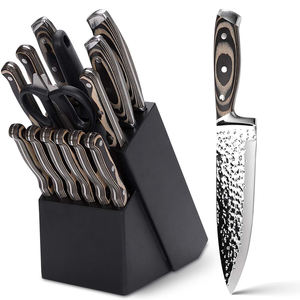 15ピース キッチンナイフギフトセット 木製ブロック付き 自動研磨 ハンマード加工 日本製ステーキ包丁 三徳包丁 パン切り包丁 シェフナイフコレクション - Product Image 2