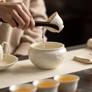 Guanlan Chinese Style Ding Kiln White Lotus Leaf Pattern <b>Tea</b> Wash Kung Fu <b>Tea</b> <b>Set</b> <b>Tea</b> Dregs Container <b>Tea</b> Ceremony Accessories - Product Image 1