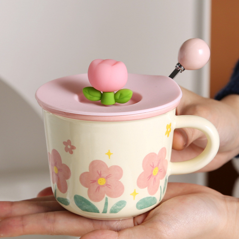 Poppy-with lid and spoon pink