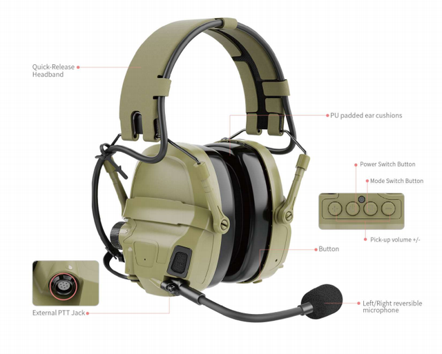 NH18 Active Noise Cancelling Tactical Headset Situational Awareness IP67 Waterproof Boom Mic Dual-channel Button Control 15-20