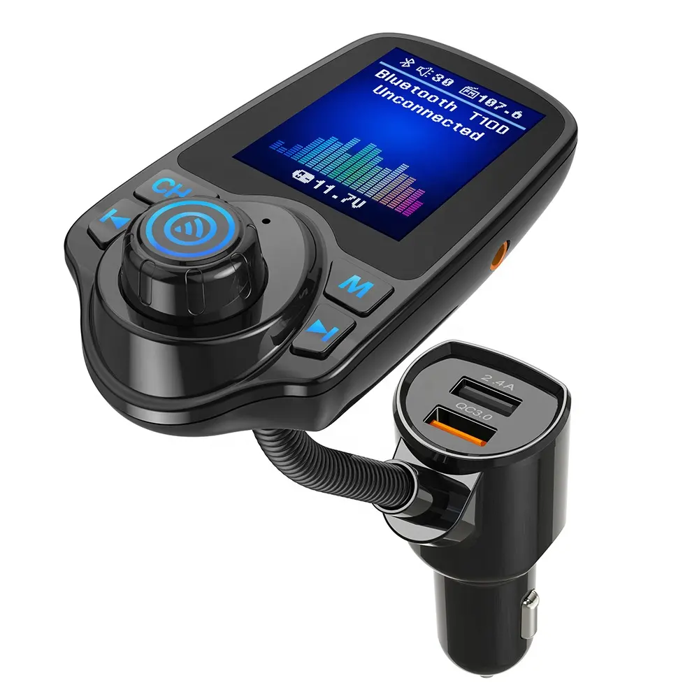 AGETUNR T10D 1.8 Inci Bluetooth FM Transmitter QC 3.0 Mobil Charger Cepat BT 5.0 Handsfree Kit Portable Adaptor Musik Mp3 Pemain