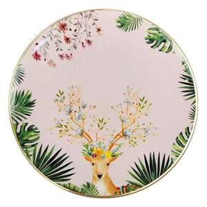 Plato Personalizado con Diseño de Ciervo Navideño y Flores Rosadas para el Hogar - Product Image 1