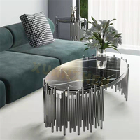 Meubles de salon, table basse ovale en acier inoxydable, ensemble noir et or, table basse moderne de luxe, table basse en marbre