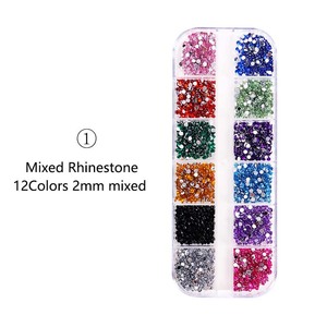 Accesorios para Uñas AB White Diamond, Acrílico de Color y Cristal con Base Plana, Caja Larga de 12 Compartimentos, Material Premium - Product Image 2