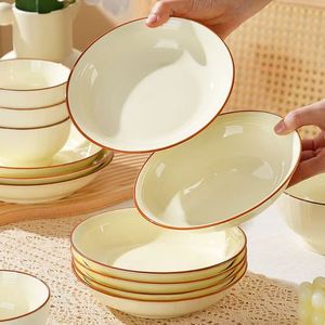 Factory Direct China Porcelain Tableware Cream-Colored Red-Rimmed Large Dinnerware <b>Set</b> <b>Microwave</b> & Dishwasher Safe Eco-Friendly - Product Image 6