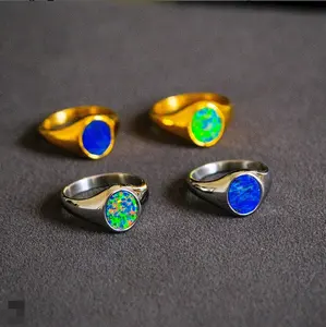 Custom Opal Color Oval Teal Opal Signet Ring Stainless Steel Ring Australian Anillo De Opalo Cincin Opal