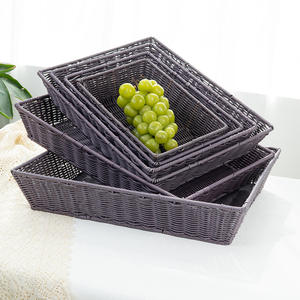Panier de rangement rectangulaire en rotin tressé imitation fait main, écologique, pour fruits, légumes et usages divers - Product Image 2