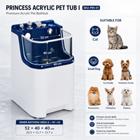 Baignoire de luxe pour animaux de compagnie en acrylique blanc nacré irisé, avec surface anti-rayures et porte d'accès, pour utilisation en salle de bain