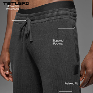 Joggers personnalisés en tricot pour hommes, écologiques, taille haute, avec cordon de serrage et ceinture côtelée, pour la gym et le streetwear - Product Image 3