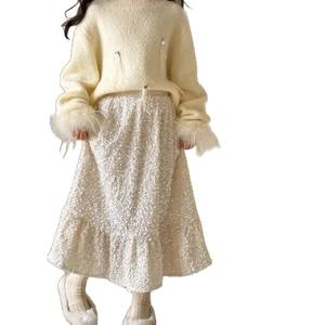 Jupe à paillettes <span class=keywords><strong>pour</strong></span> fille Little Red Fish, nouvelle collection hiver 2026, jupe longue haut de gamme <span class=keywords><strong>pour</strong></span> enfants, épaissie, style <span class=keywords><strong>parapluie</strong></span> blanc, Spandex/Coton - Product Image 5