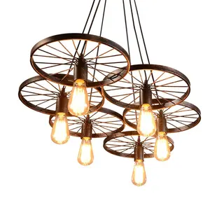 Retro Nostalgic Creative Personality Iron Wheel Chandelier Nordic Store Cafe Hotel Restaurant Living Room Hanging Lamp