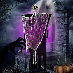 Decoración colgante de fantasma de Halloween con luz, accesorio de fantasma con calavera iluminada para jardín, casa embrujada, decoración de escena. - Product Image 1