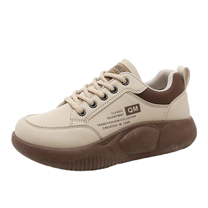 Baskets compensées à lacets pour femmes, en maille respirante, semelle extérieure en caoutchouc, légères, décontractées, blanches - Product Image 1