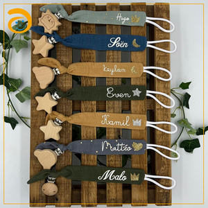 Best Selling Newborn Cotton Pacifier Chain Beech Wood Clip Anti Drop Nipple Holder Baby Teething Gifts <strong>Dummy</strong> Soother Chain Clip - Product Image 5