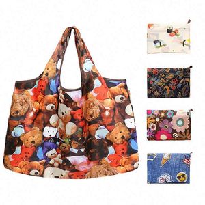 Sac de courses pliable réutilisable en polyester lavable, motif dessin animé mignon, écologique et personnalisé - Product Image 1