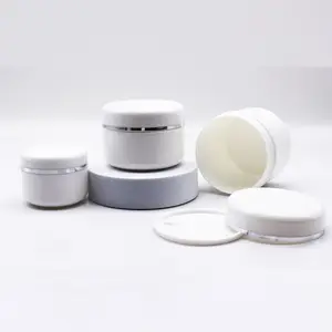Pots vides blancs pour crème cosmétique avec ligne argentée, 10ml, 20ml, 30ml, 50ml, 100ml, 150ml, 250ml