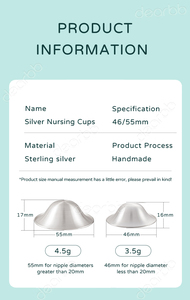 Tazza per Allattamento Fatta a Mano in Argento Sterling OEM |   Protezione per Capezzoli per Allattamento 0-12M |   Flusso Lento Riutilizzabile Ergonomico Piccolo Arco 55mm/46mm - Product Image 5